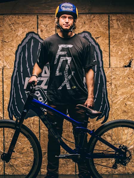 Drew Bezanson poses with his new slopestyle bike.