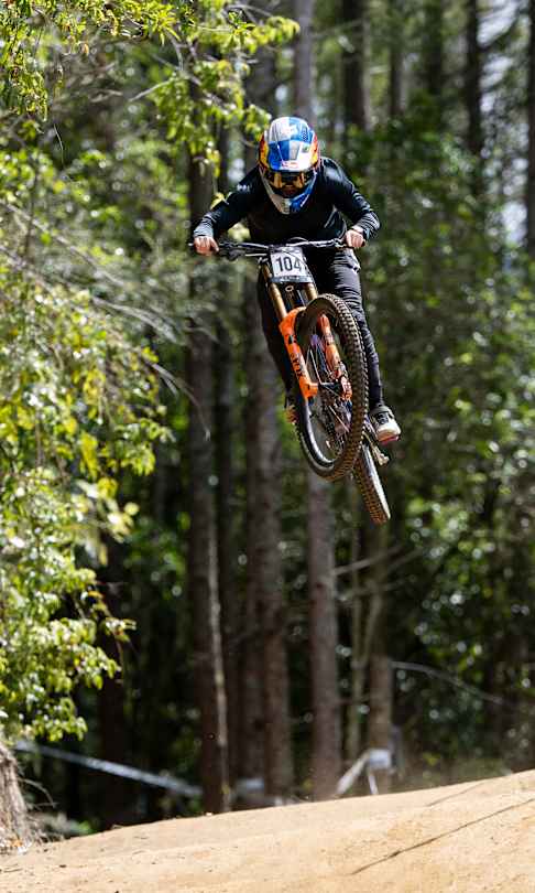 Jess Blewitt performs during RockShox Kārearea Downhill at Crankworx in Rotorua, New Zealand on March 06, 2025