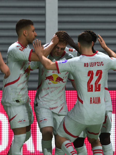 Eine Jubeltraube von RB Leipzig-Spielern in FC 25.