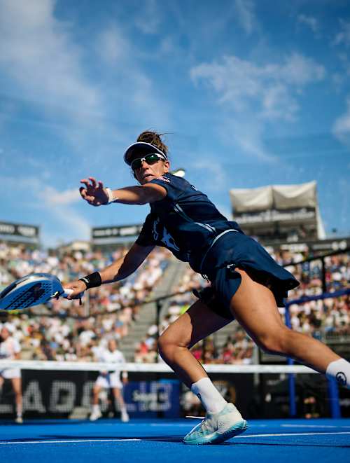Bea González takes a swing during the finals of the Premier Padel P2 Valladolid, Spain on June 28, 2026