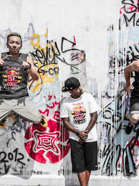 Cico, Pelezinho and Taisuke pose for a portrait before Red Bull BC One.