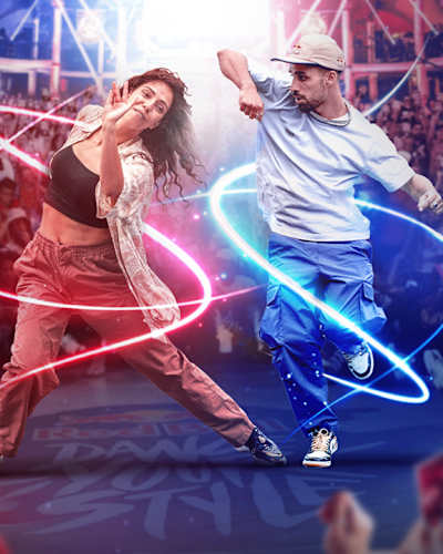 Composite artwork for Red Bull Dance Your Style World Final 2023 showing two dancers in action.