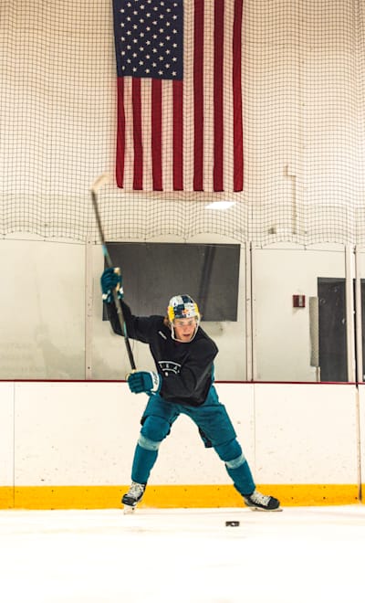Ice hockey pro Will Smith of the San Jose Sharks training using the facilities of Boston College.