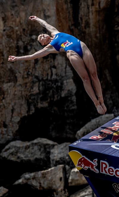Eleanor Smart of the USA dives at Red Bull Cliff Diving Athens