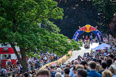 The Illusion performs at the Red Bull Soapbox Race in Alexandra Palace, London, United Kingdom on July 7, 2019. 