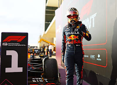 Sprint winner Max Verstappen of the Netherlands celebrates in parc ferme during the Sprint ahead of the F1 Grand Prix of United States at Circuit of The Americas on October 21, 2023 in Austin, Texas. 
