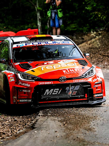Alejandro Cachón was in a tight fight for the WRC2 lead throughout Friday