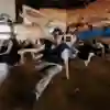 Ronnie shows footwork in front of a group of students