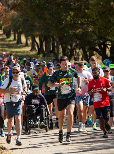 Participants perform during the sixth edition of the Wings for Life World Run in Pretoria, South Africa on May 5, 2019.