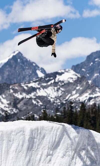 Eileen Gu skiing at Mammoth Mountain on May 19, 2021 in Mammoth Lakes, California, USA.