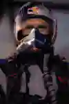 Sebastián Álvarez wearing a custom-made helmet for his Red Bull Starman Mission wingsuit flight prject.