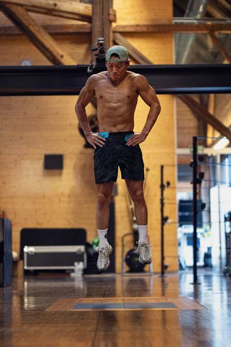 In 2024, B-Boy Phil Wizard trains shirtless at Breaker Summit