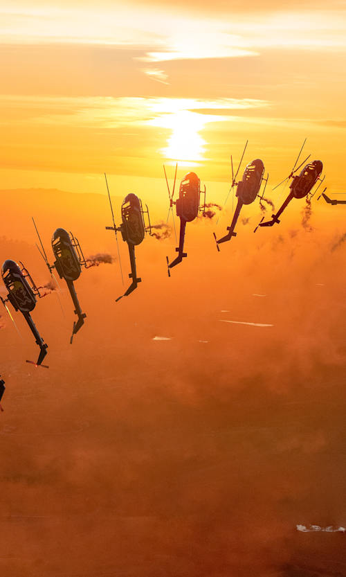 Aaron Fitzgerald flies his helicopter at the 2021 Red Bull Air Force Training Camp in Los Alamos, California, USA on April 7, 2021.