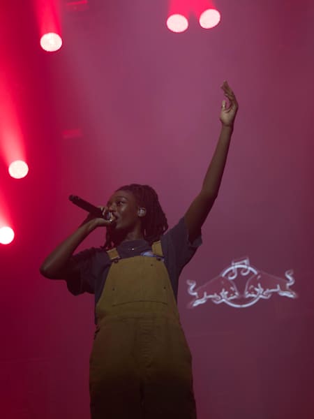 A photo of UK rapper Little Simz performing live at Red Bull Music Festival Istanbul, Turkey, on September 28, 2018.