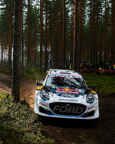Adrien Fourmaux (FRA) Alexandre Coria (FRA) of Team M-SPORT FORD WORLD RALLY TEAM are seen performing during the World Rally Championship Finland in Jyvasküla, Finland on August 2, 2024   