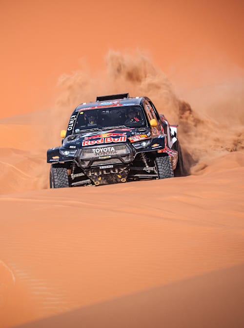 Lucas Moraes (BRA) and Armand Monleon (ESP) of team Toyota Gazoo Racing race during stage 06 of Rally Dakar 2024 in Shubaytah, Saudi Arabia on January 11, 2024. 