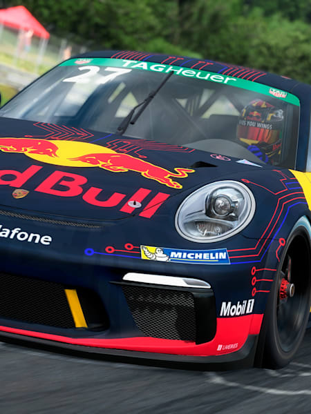 Screenshot from iRacing showing Sebastian Job's Porsche at the Porsche TAG Heuer Esports Supercup - Round 5 at the Nordschleife Nürburgring, 2020. 