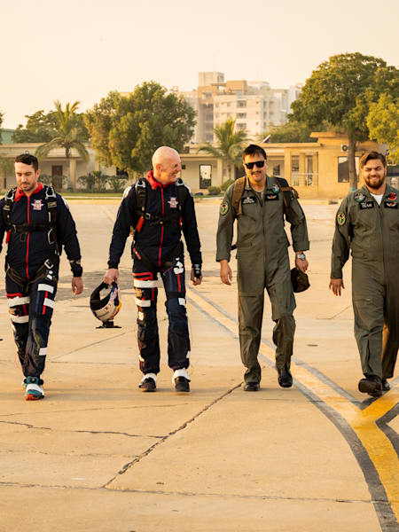 Paul, Florian and Stefan with the pilots at Faisal Base