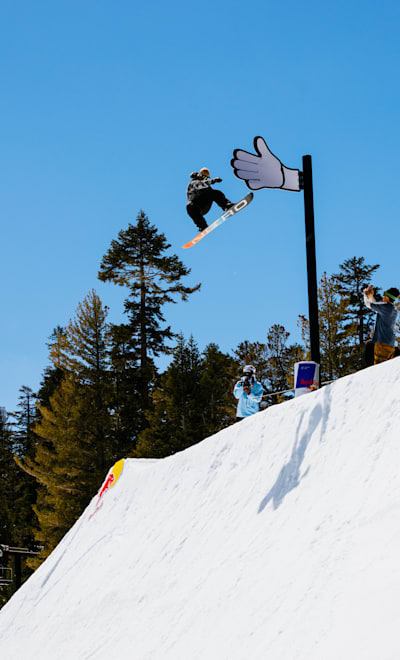 Sébastien Toutant rides at Red Bull Snow Team Session in Mammoth Lakes, California, USA on May 15, 2023.