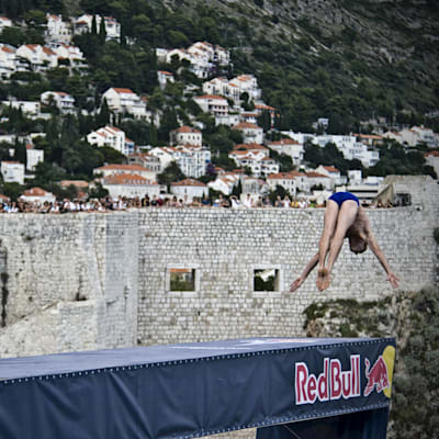 Steve Black leaps from the platform