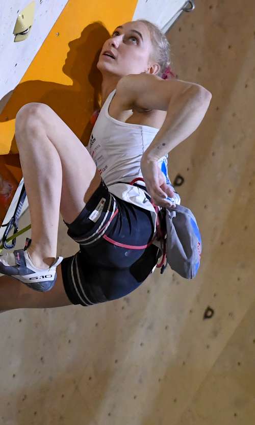 Slovenia's Janja Garnbret is seen competing at the IFSC Climbing World Cup 2022 in Innsbruck, Austria, on June 25, 2022.