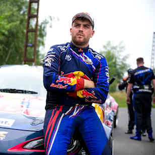 Conor Shanahan from Ireland performs during the fifth stop of the Drift Masters European Championship at Ferropolis Park in Graefenhainichen, Germany on August 18, 2023.