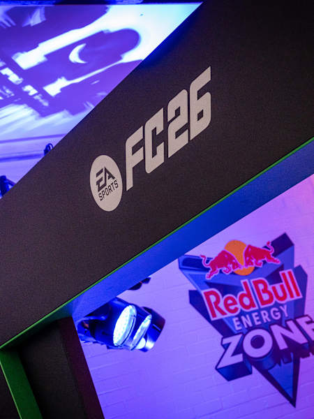 The Red Bull Energy Zone set up for the EA SPORTS FC 26 Launch Event in London on September 17, 2025.