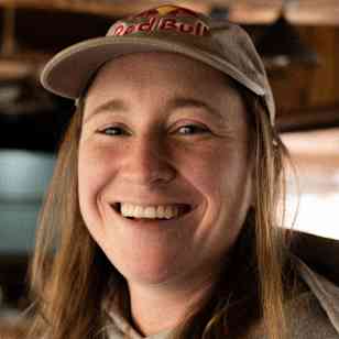 Hannah Bergemann pose for a portrait at Sollipulli Volcano in Chile on March 20, 2024.