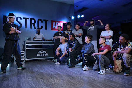 Hong 10 and dancers pose for a portrait onstage at his Red Bull BC One event in Las Vegas, NV, USA on April 25, 2021. 