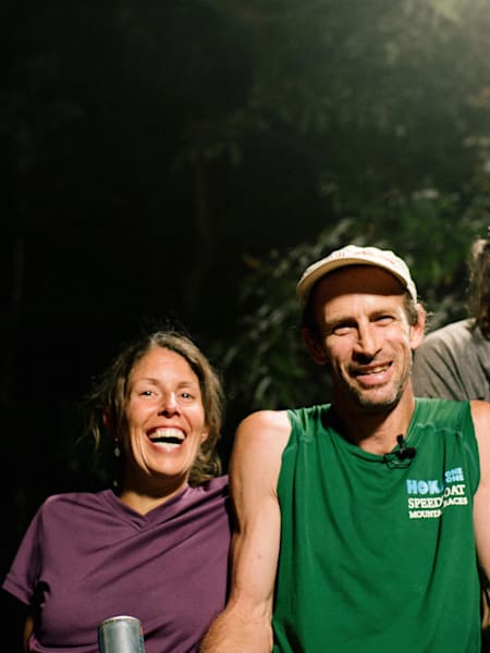 Karl Meltzer, celebrates with his family and crew chief after breaking the record for running the length of the Appalachian Trail on 18 September, 2016.