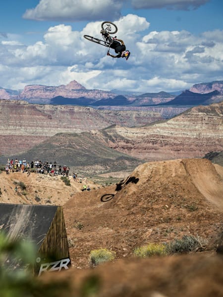 Andreu Lacondeguy during his run at Red Bull Rampage 2014 in Virgin, Utah