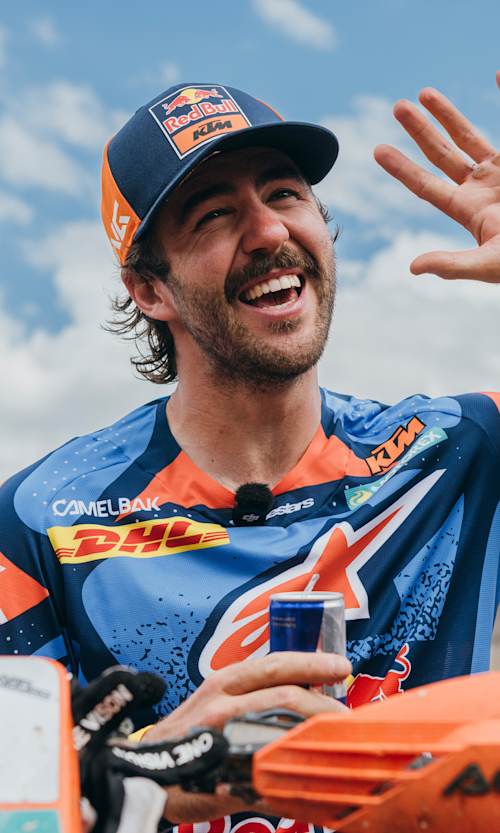Manuel Lettenbichler celebrates his fifth successive win at the 30th edition of Red Bull Erzbergrodeo in Austria. 