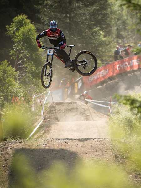Luca Shaw riding during race day at the Fort William DH World Cup 2016 on June 5, 2016.