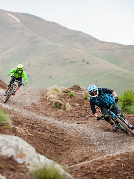 Cristian Vender and Marco Pedergnana riding in Val di Sole, Italy on June 12, 2018.