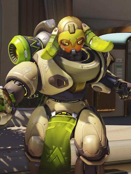 A screenshot of Orisa shooting in Overwatch