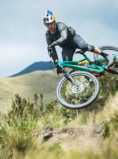Mountain biker Finn Iles riding in Ecuador during filming for the Red Bull TV show Rob Warner's Wild Rides.