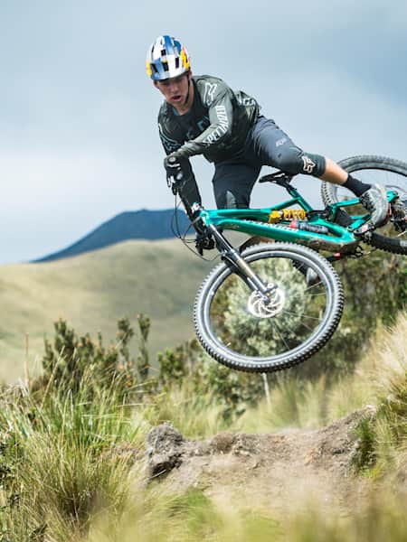 Mountain biker Finn Iles riding in Ecuador during filming for the Red Bull TV show Rob Warner's Wild Rides.