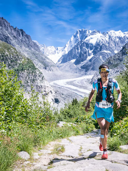Mira competing in the 80km Mont Blanc Marathon in Chamonix