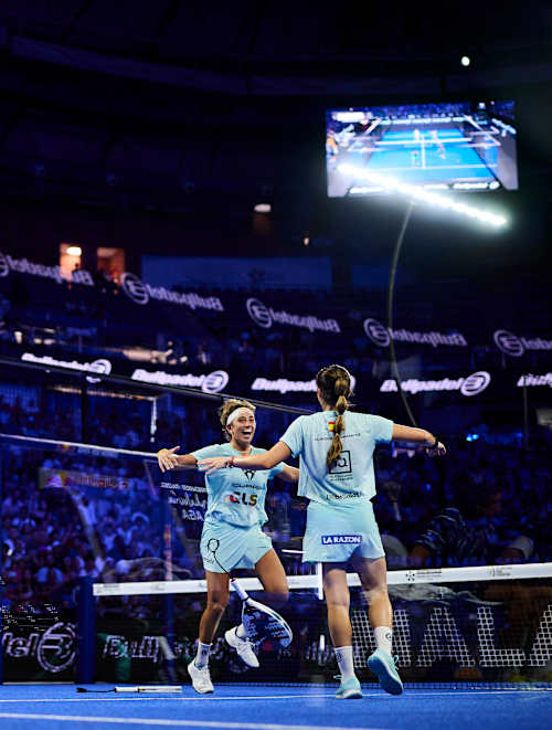 Beatriz González Fernandez and Claudia Fernández Sanchez celebrate the win of the Malaga Premier Padel P1 in Malaga, Spain on July 20, 2025