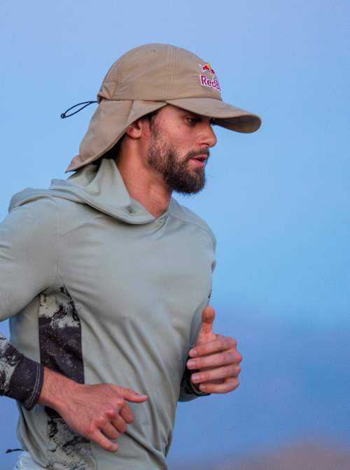 Arda Saatçi crossing the California desert in the 2026 Red Bull Cyborg Season Ultra 600.