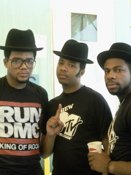 Members of the group Run-DMC - Darryl McDaniels (DMC), Joseph Simmons (RUN) and Jason Mizell (Jam-Master Jay), New York, 1985.