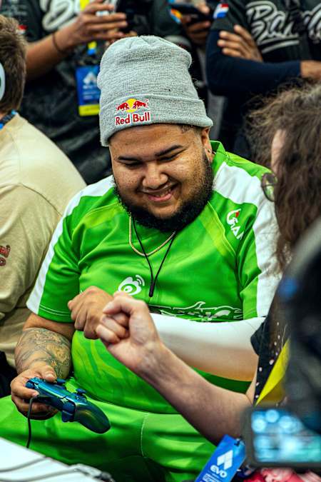 MenaRD greets his opponent with a friendly fistbump before one of his first matches of the weekend at EVO Championship Series in Las Vegas, Nevada, USA on August 1, 2025. 