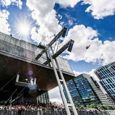 In 2024, Rhiannan Iffland dives from iconic Boston architecture