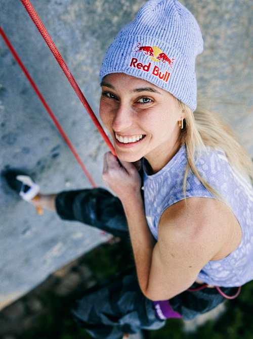 Slovenian climber Janja Garnbret takes a break during her ascent of Bibliographie (9b+) in Céüse, France on June 6, 2026.