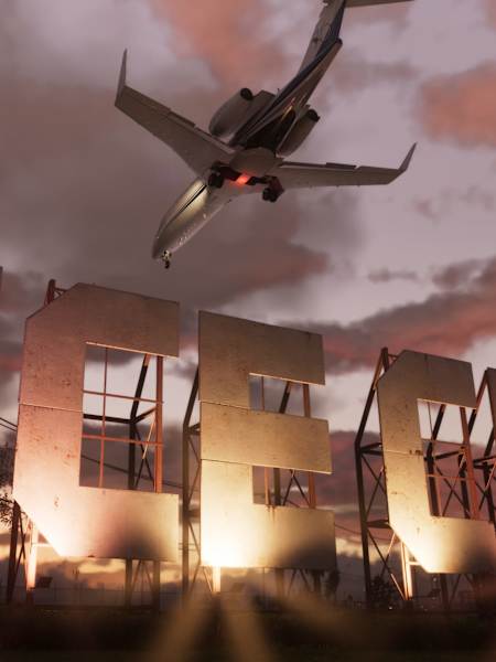 Un avion survole l'enseigne de Vice City dans GTA VI.