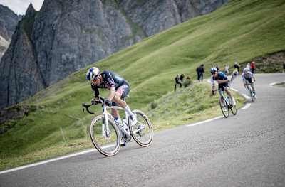 Cyclists descend the legendary Col du Tourmalet in the Pyrenees.