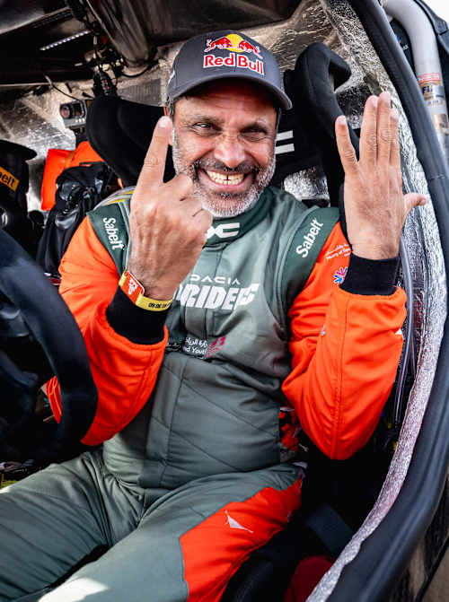 Nasser Al-Attiyah (QAT) of Dacia Sandriders celebrates the winning of Rally Dakar 2026 in Yanbu, Saudi Arabia on January 17, 2026   