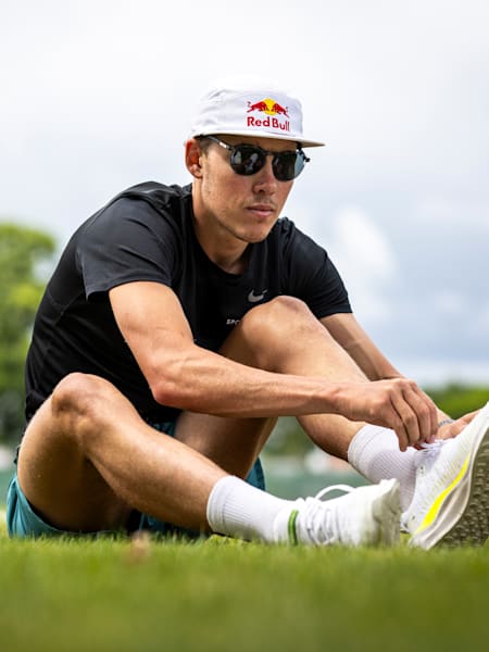 Hayden Wilde relaxes before training in Whakatane, NZ on December 19, 2023.
