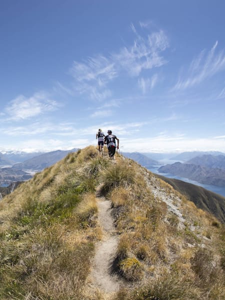 Courtney Atkinson and Elina Usher ridge running during the mountain run on day 2 at Red Bull Defiance in Wanaka, New Zealand on January 21, 2018.