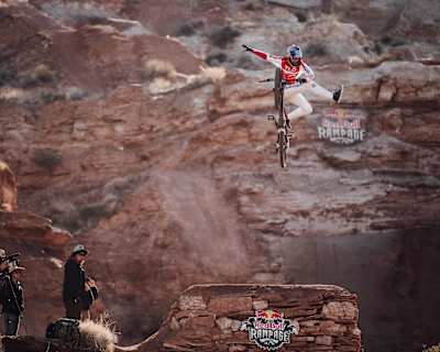 Jaxson Riddle competes at Red Bull Rampage in Virgin, Utah, USA on 15 October, 2021.